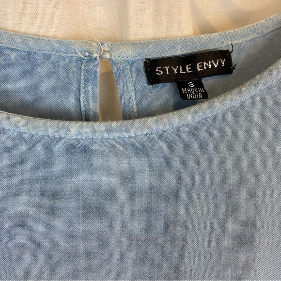 Eyelet Sleeve Pale Denim Chambray Blue Mini Dress by Style Envy Fairy Feminine - Picture 9 of 10
